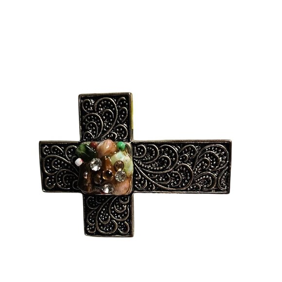 Decorative Cross Pendant with Gemstone Accents with magnetic closure H: 2.5 in. - Picture 5 of 6